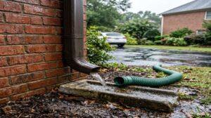Downspout extension directing rainwater away from a home foundation in Georgia