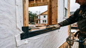 House wrap and flashing tape installation around a window opening