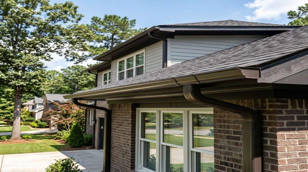 Seamless aluminum gutters installed on a suburban Georgia home